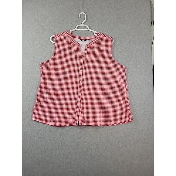 Lands' End Red Gingham Check Sleeveless Button Up Tank Women's Plus 2X - Picture 1 of 11
